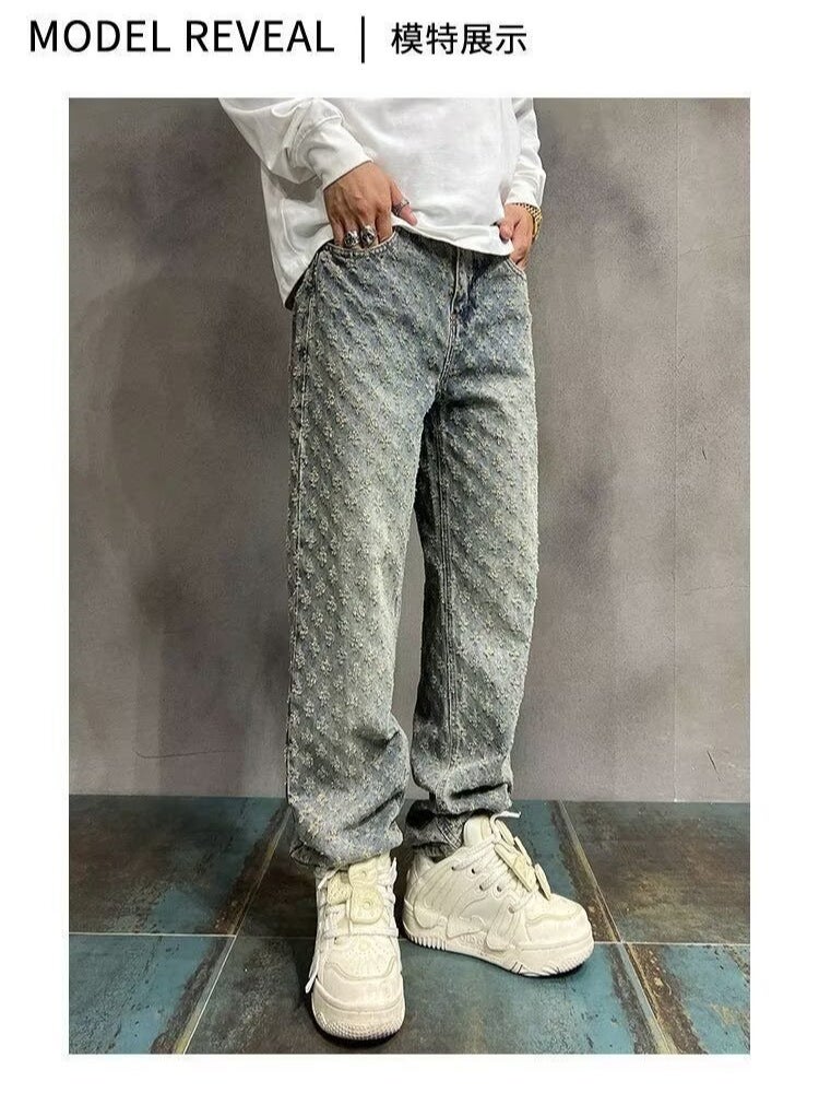 American Style High Street Ripped Jeans Men'S Summer Jacquard Design Sense Parisian Style Pants Trendy Brand Vibe Straight Pants - Image 5